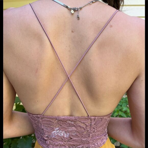 Kimchi Blue plum color lace cropped lined top, Small - Picture 2 of 10